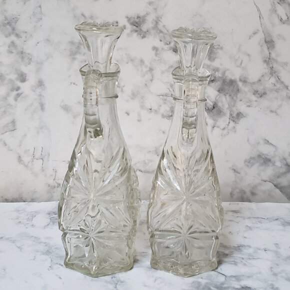 MCM Set of 2 Anchor Hocking Star of David Vinegar & Oil Cruets - Picture 4 of 5